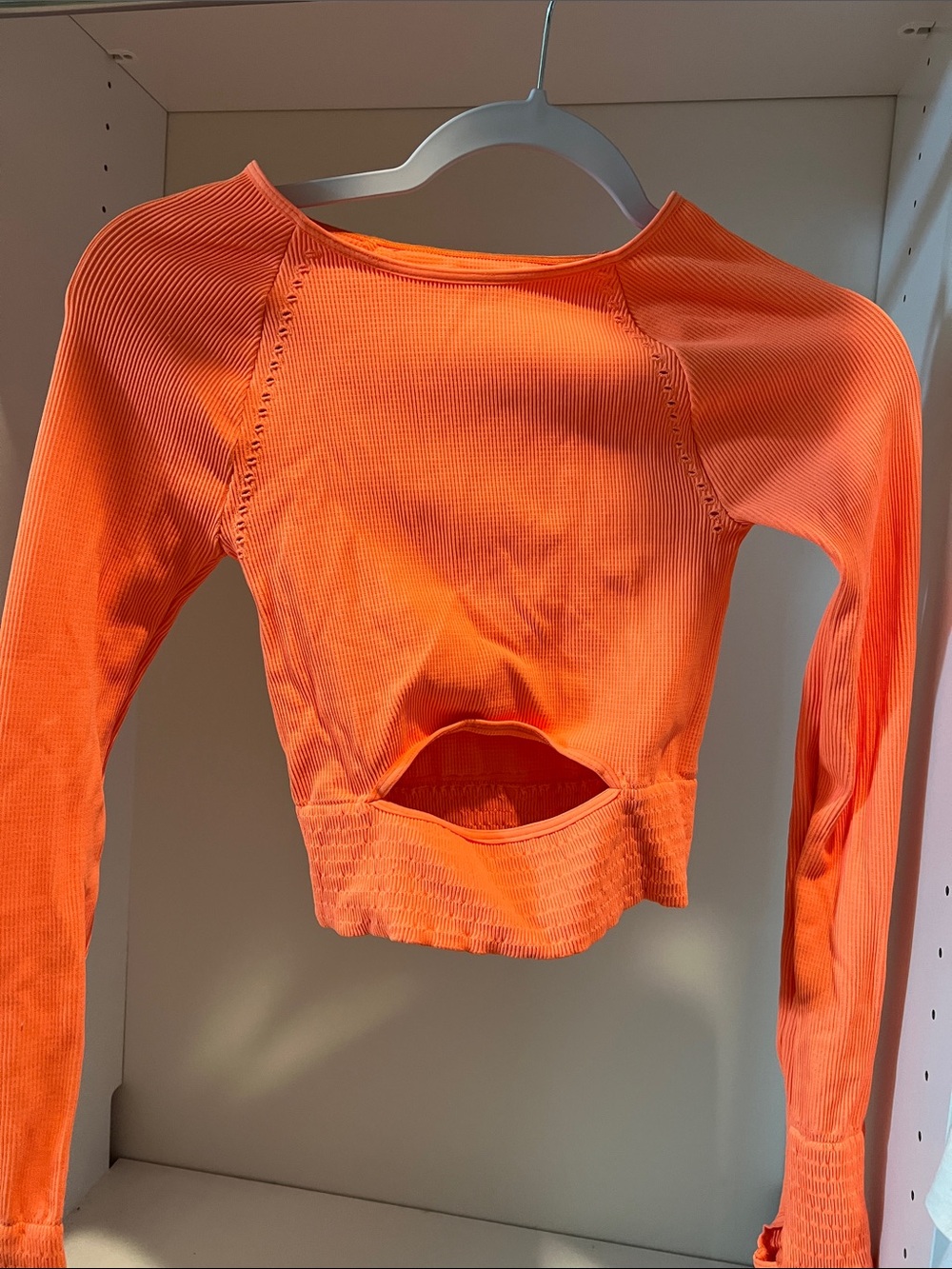 FP Movement by Free People Neon Orange Long-Sleeve Cutout Top